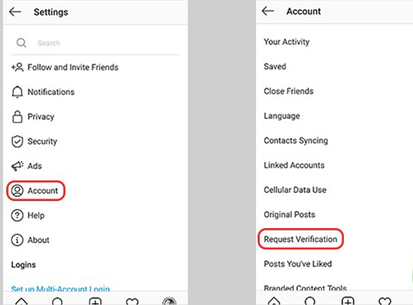 On the account settings page, select Account and click Request verification.