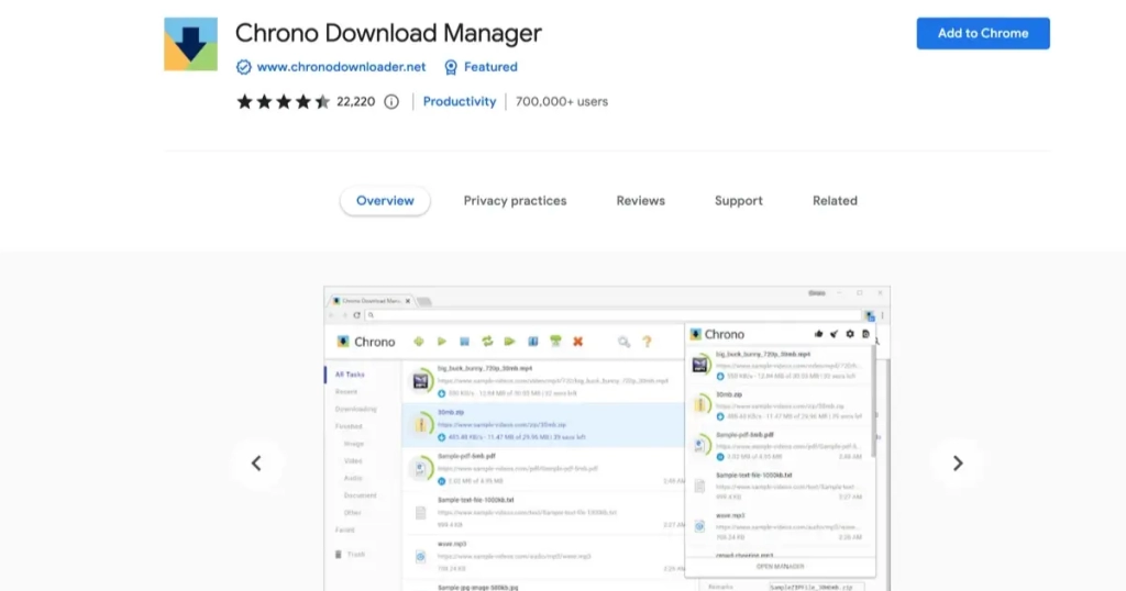 Downloading with Chrono Download Manager