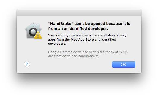 Error"cannot be opened because it is from an unidentified developer"