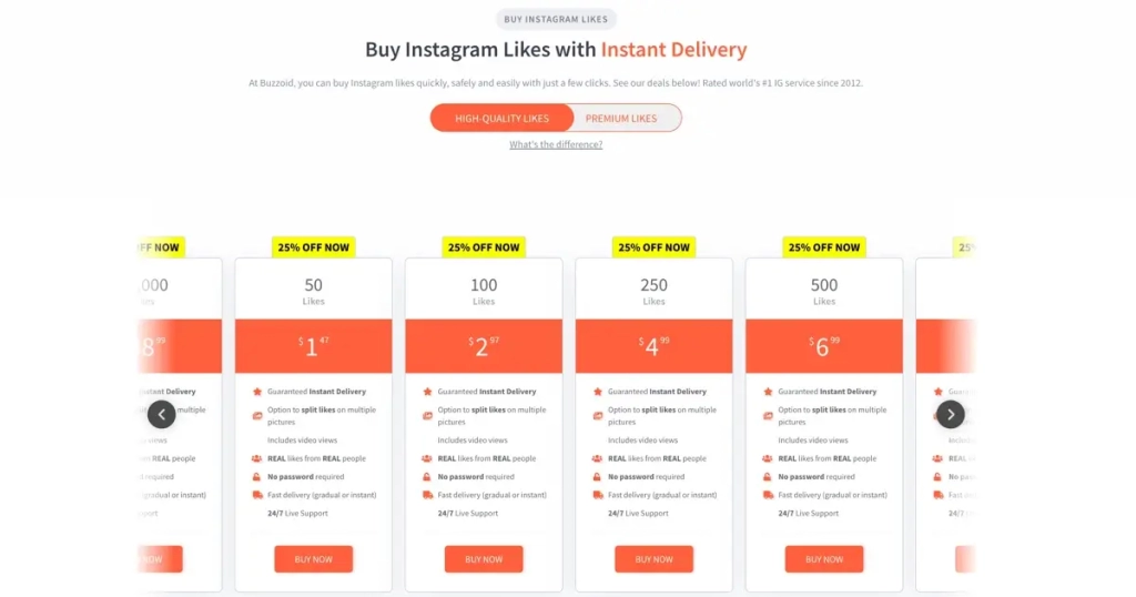 Buzzoid Pricing Instagram Likes