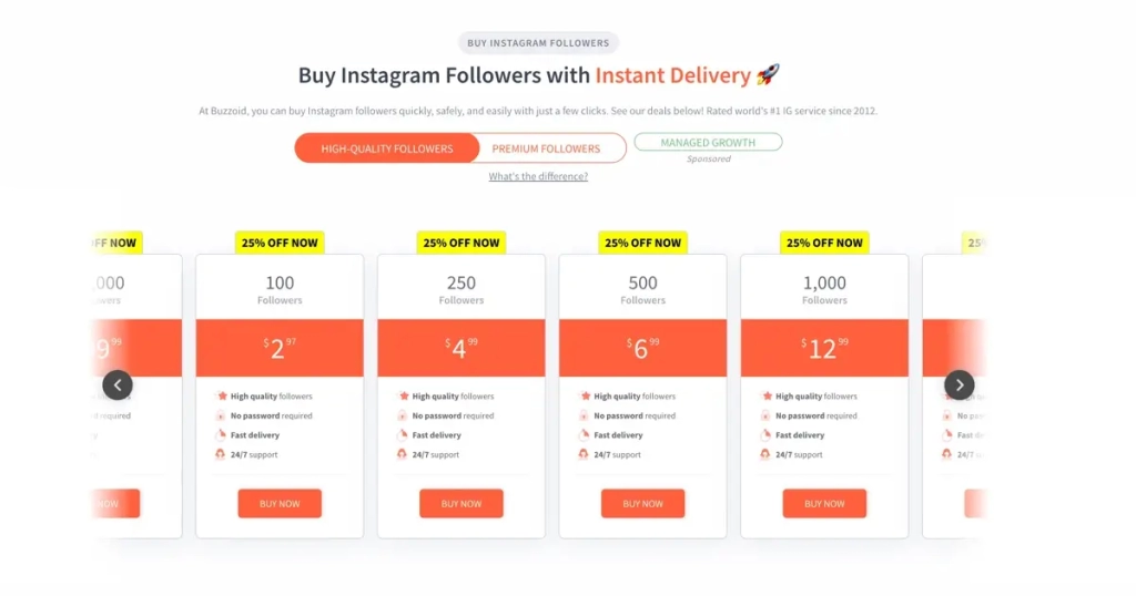 Buzzoid Pricing Instagram Followers