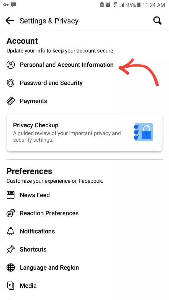 Select the Personal Information option