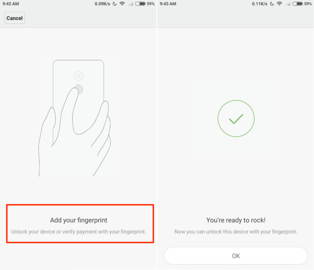 After completing, you will receive confirmation of adding the fingerprint.