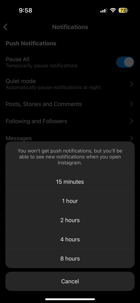 Now, select how long you want to silence the notifications.