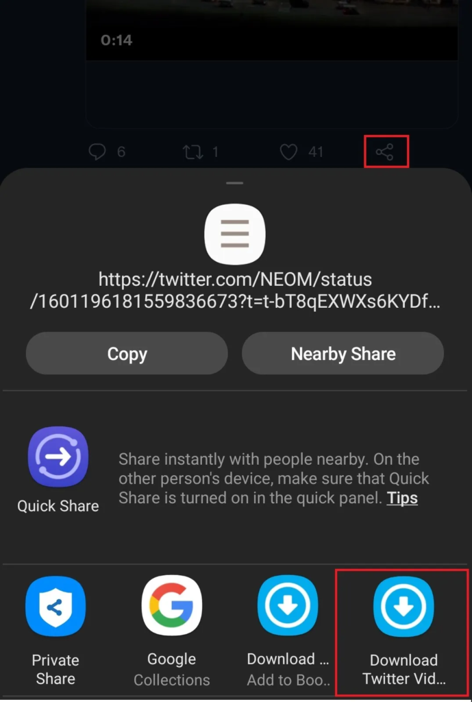button or Share and then Share