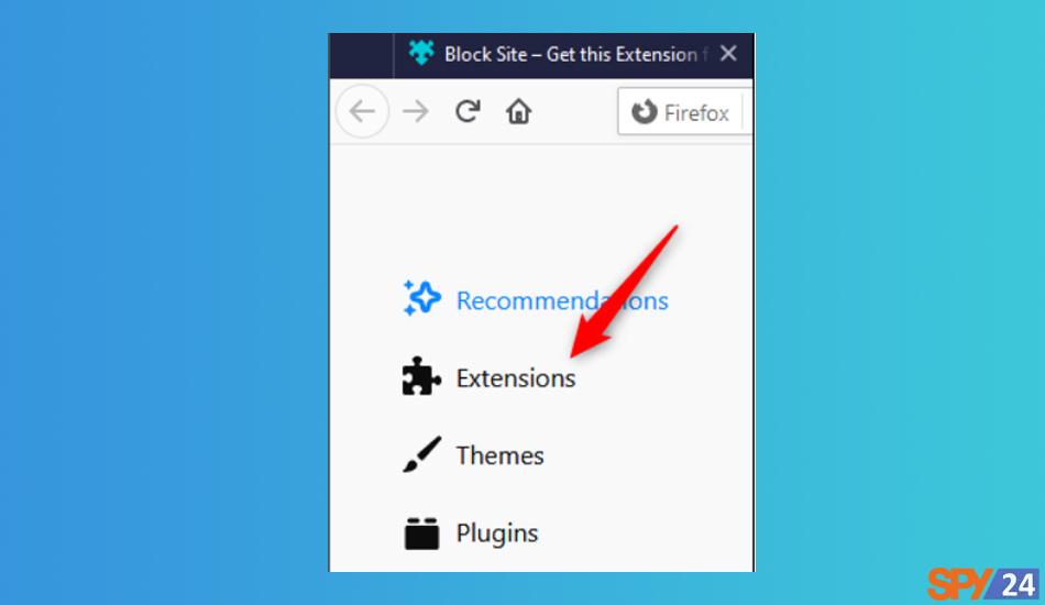 click on the Extensions option