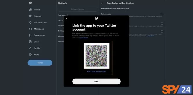 Twitter's two-factor authentication, a QR code
