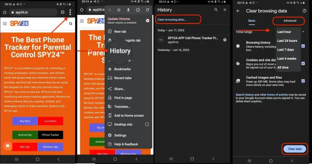 Deleting Search History via Google Chrome Browser on Android