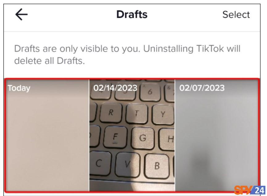 In "Drafts," select the video to download.