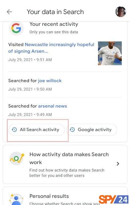 All search activity