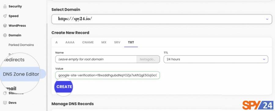 Add the TXT record to the DNS settings of your website domain.