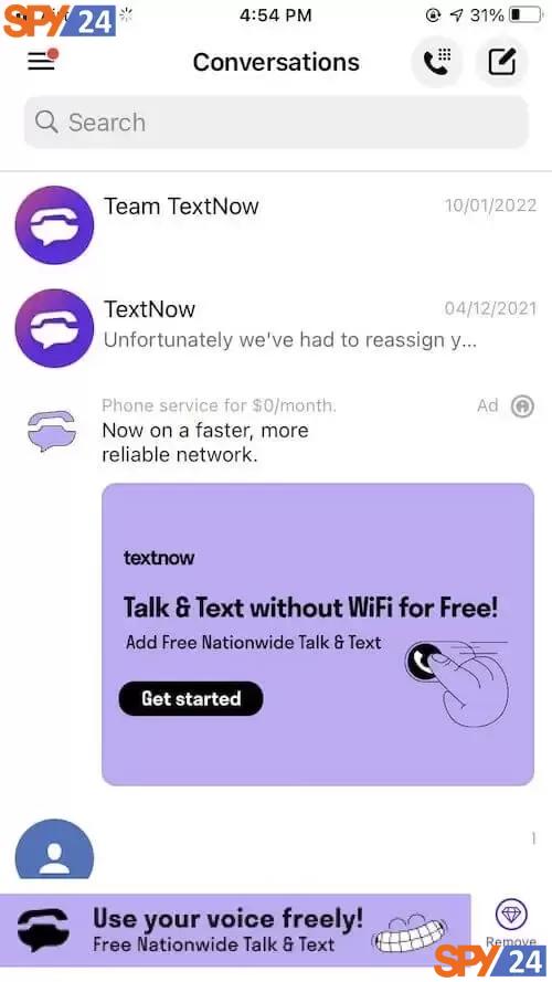 Within the TextNow app: