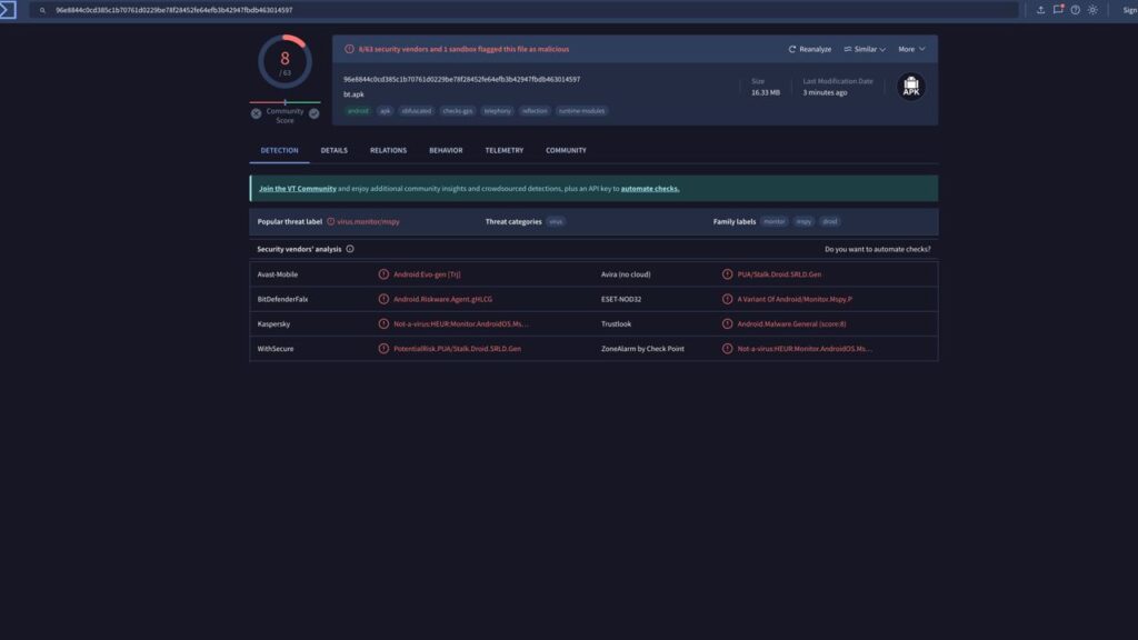 VirusTotal Spy Phone App